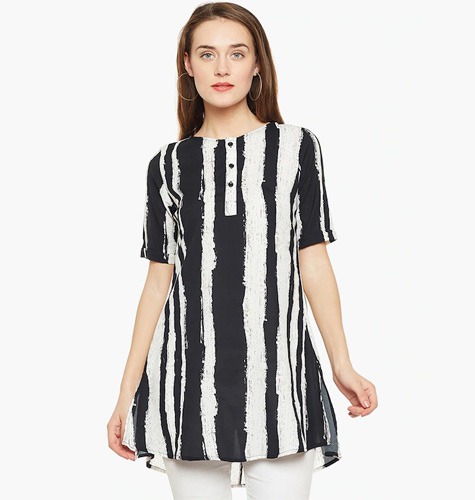 Womens Black & White Striped Tunic